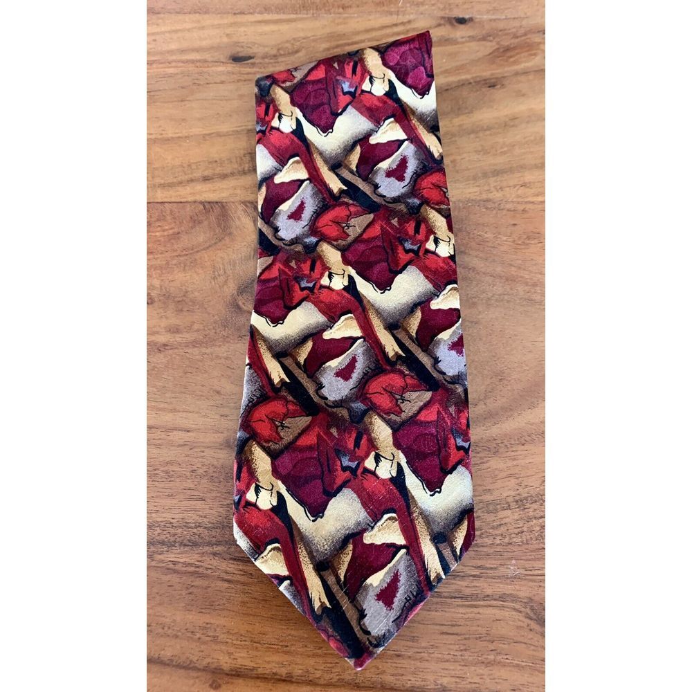 Cocktail Collection Geometric Abstract Brocade Red 100% Silk Tie